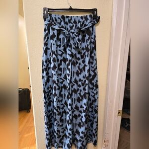 Blue and Black Wide Leg Dress Pants With Tie On Waist